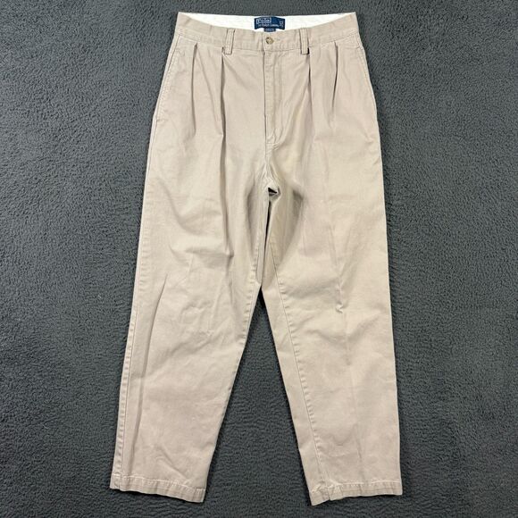 Vtg Polo Ralph Lauren Pants Mens 32x30 Beige Andrew Classic Fit Chino Pleated - Picture 1 of 15